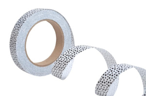 Лента простая (2см*50м) Горошек черный на белом Р2090