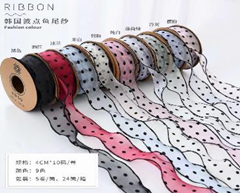 Лента органза, ГОРОШИНЫ,  4cmx10yards, цв.голубой/черный