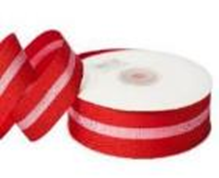 Лента хлопковая "Полоса", 25mmx25yards, цв. красный с розовым
