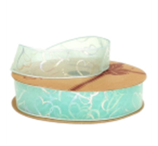 Лента органза "Перламутровые сердца" 25mm*10 ярд тифани