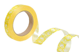 Лента простая (2см*50м) Роза крупная белая на желтом Р282