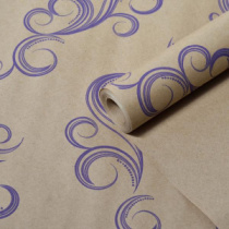 Крафт бумага "Завитки" сиреневый цв. на коричневом фоне 70 см*8,5 ярд ± 5%