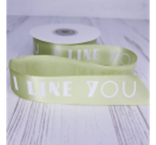 Лента атласная с принтом I Like you 25/25ярд оливковый   