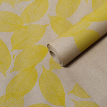Крафт бумага "Листья" желтый цв. на коричневом фоне  70 см*8,5 ярд ± 5%