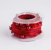 Лента декорированная жемчужной нитью, 5 ярд., красный Лента декорированная жемчужной нитью, 5 ярд., красный