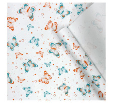 Крафт бумага Бабочки оранжевый/тиффани на белом фоне 720мм/60гр/10м± 5%