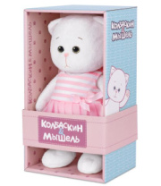 Мягкая Игрушка Колбаскин&Мышель, Мышель в Полосатом Розовом Платье с Бантиком, 20 см,