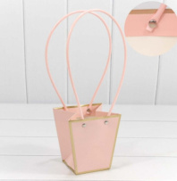 Пакет подарочный "Ваза для цветов" 12,5*12,8 с золотой рамкой розовый 