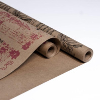 Крафт бумага "Лилия"цв. черный-яркая малина на коричневом фоне 720мм/60гр/60мкр/8,5м± 5%