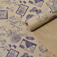 Крафт бумага "Марки" фиолетовый цв. на коричневом фоне 720мм/60гр/60мкр/8,5м± 5%