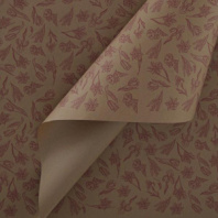 Крафт бумага "Ирисы" красный цв. на коричневом фоне 720мм/60гр/10м± 5%