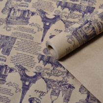 Крафт бумага "Париж" фиолетовый цв. на коричневом фоне 70 см* 8,5 ярд ± 5%