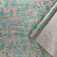 Упаковочная новогодняя бумага "Цветы" перламутровый изумруд на коричневом 68см/40пл/10м Упаковочная новогодняя бумага "Цветы" перламутровый изумруд на коричневом 68см/40пл/10м