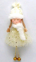 Новогоднее декоративное изделие Девочка на подвеске 20см белый/золото Новогоднее декоративное изделие Девочка на подвеске 20см белый/золото
