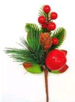 Ветка с красными ягодами и шишкой 23 см 