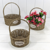 Корзины плетёные Круглые Набор 1/3 27*30 (±5%) из водорослей с ручкой Натуральный