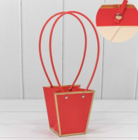 Пакет подарочный "Ваза для цветов" 12,5*12,8 с золотой рамкой красный 