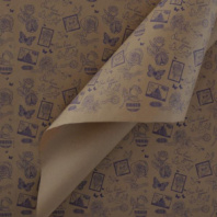 Крафт бумага "Марки" фиолетовый цв. на коричневом фоне 720мм/60гр/10м± 5%