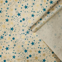 Крафт бумага Звезды изумруд/золото на коричневом 72см/40гр/10м± 5%