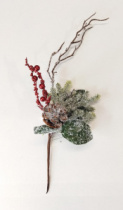 Ветка декоративная заснеженная с белыми жемчужинами 39 см 