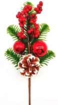 Ветка с ягодами , шариками и шишкой 28 см 