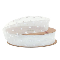 Лента органза  "Горошек" 25мм х30ярд белый/белый