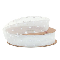 Лента органза  "Горошек" 25мм х30ярд белый/белый