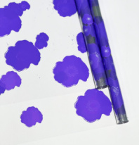 Пленка прозрачная двухцветная с рисунком Маки бело-сиреневая 70см*10ярд ± 5%