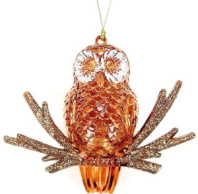 Фигурка декоративная Сова на ветке украш. корич. глиттером на подвеске 9,8 см акрил