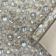 Упаковочная бумага Новогодний подарок белый/черный цв. на коричневом 70см/60гр/10м± 5% Упаковочная бумага Новогодний подарок белый/черный цв. на коричневом 70см/60гр/10м± 5%