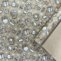 Упаковочная бумага Новогодний подарок белый/черный цв. на коричневом 70см/60гр/10м± 5%