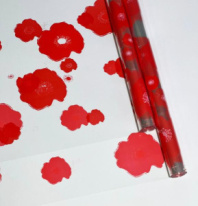 Пленка прозрачная двухцветная с рисунком Маки бело-красная 70см*10ярд ± 5%