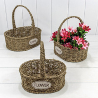 Корзины плетёные Овальные Набор 1/3 32*25*30 (±5%) из водорослей с ручкой Натуральный