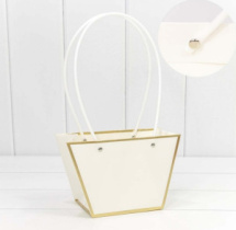 Пакет подарочный "Ваза для цветов" 21*13,5*10,5 с золотой рамкой белый 