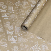 Крафт бумага "Марки" белый цв. на коричневом фоне 720мм/60гр/60мкр/8,5м± 5%