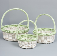 Корзины из ивы 36*14*39, 29*12,5*33, 22*11*28, 3шт, круг, белый/зеленый Корзины из ивы 36*14*39, 29*12,5*33, 22*11*28, 3шт, круг, белый/зеленый