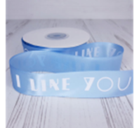 Лента атласная с принтом I Like you 25/25ярд небесный Лента атласная с принтом I Like you 25/25ярд небесный