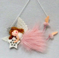 Новогоднее декоративное изделие Фея на подвеске 17 см  розовый