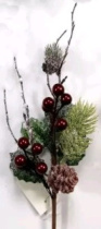Ветка декоративная с ягодами и шишкой 30 см