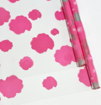 Пленка прозрачная двухцветная с рисунком Маки бело-розовая 70см*10ярд ± 5%