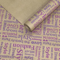 Крафт бумага "Love story"цв.сиреневый/пурпурный на коричневом фоне 70см/60гр/60мкр/10м± 5%