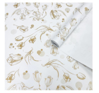 Крафт бумага Цветочный вальс золото на белом  720 мм/60гр/10м ± 5%