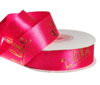 Лента атласная "I like you" 2,5см*25ярд, розовый