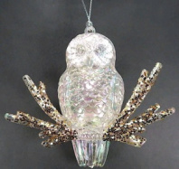 Фигурка декоративная Сова на ветке украш. золотым глиттером на подвеске 9,8 см акрил Фигурка декоративная Сова на ветке украш. золотым глиттером на подвеске 9,8 см акрил