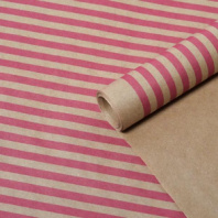 Крафт бумага "Полоски" малиновый цв. на коричневом фоне 70 см*8,5 ярд ± 5%