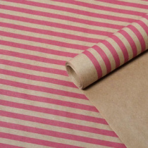 Крафт бумага "Полоски" малиновый цв. на коричневом фоне 70 см*8,5 ярд ± 5%