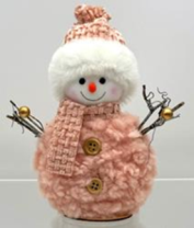 Новогоднее декоративное изделие "Снеговик", 14 см, светло-розовый Новогоднее декоративное изделие "Снеговик", 14 см, светло-розовый