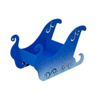 Декоративное новогоднее кашпо "Сани" цв. синий с напылением