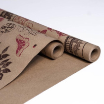 Крафт бумага "Розы" цв.коричневый-яркая малина на коричневом фоне 720мм/60гр/60мкр/8,5м± 5%