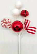 Ветка с леденцом , колокольчиком и шариком 24 см 